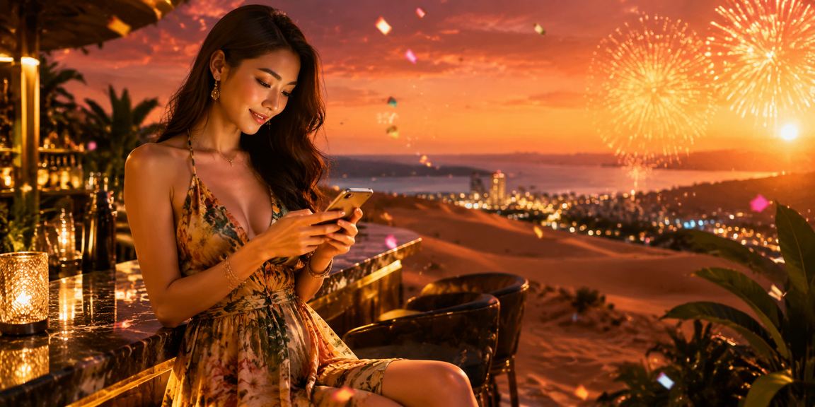 Người dùng trải nghiệm ứng dụng g168 tại lễ hội casino Mũi Né