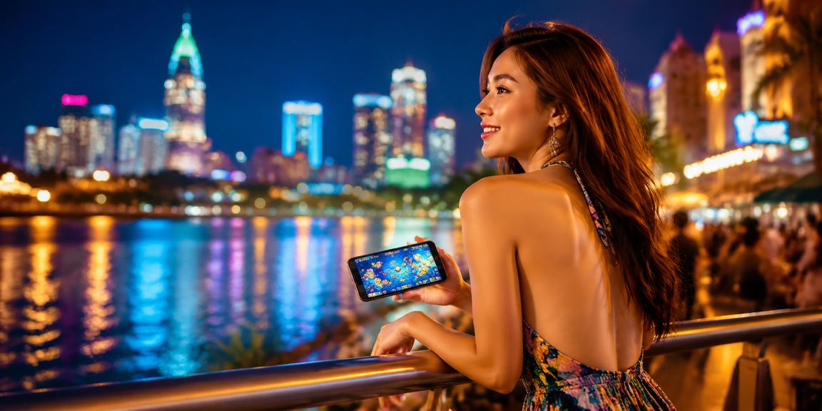 Cảnh quan sòng cá cược casino tại Việt Nam với ánh đèn neon hiện đại